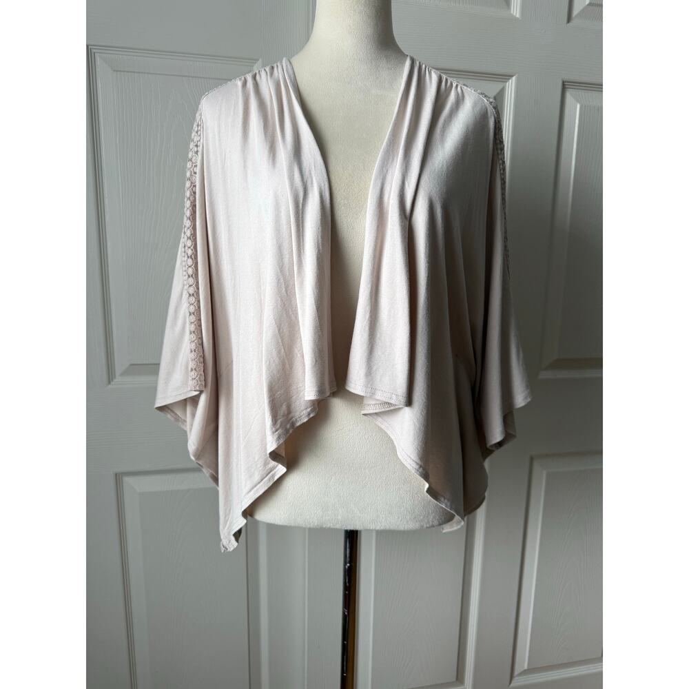 Garnet Hill Lace Trim Asymmetrical Kimono Cardigan Taupe Mushroom Size XS Bridal